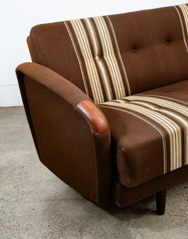 Mid Century Danish Modern Daybed Sofa Fabric Stripes Brown Vintage Sleeper Couch - Image 8