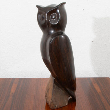 Mid Century Danish Modern Artisan Carved Owl Sculpture Solid Rosewood Mcm Studio