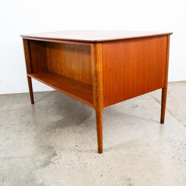 Mid Century Danish Modern Desk Executive Teak Oak 4 Drawer Bookshelf Cabinet VG - Image 3