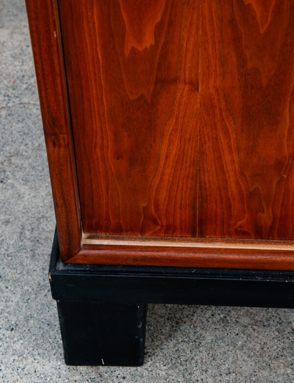 Mid Century Modern Credenza Cabinet Walnut Sliding Doors Storage Black Base Mcm - Image 12