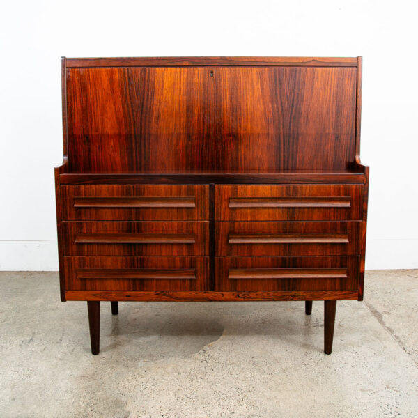 Mid Century Danish Modern Secretary Desk Cabinet Rosewood Vanity Drop Down Door - Image 2