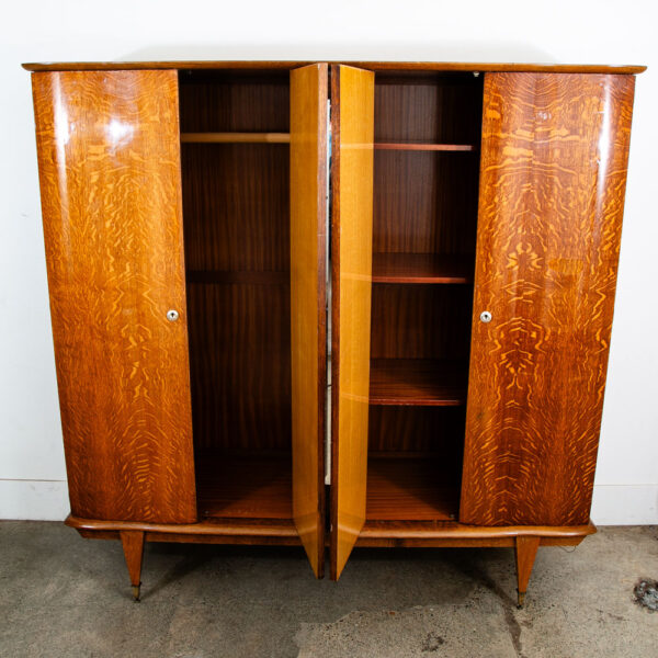 Mid Century Danish Cabinet Custom Armoire Wardrobe Tiger Oak Closet Large Mirror - Image 4