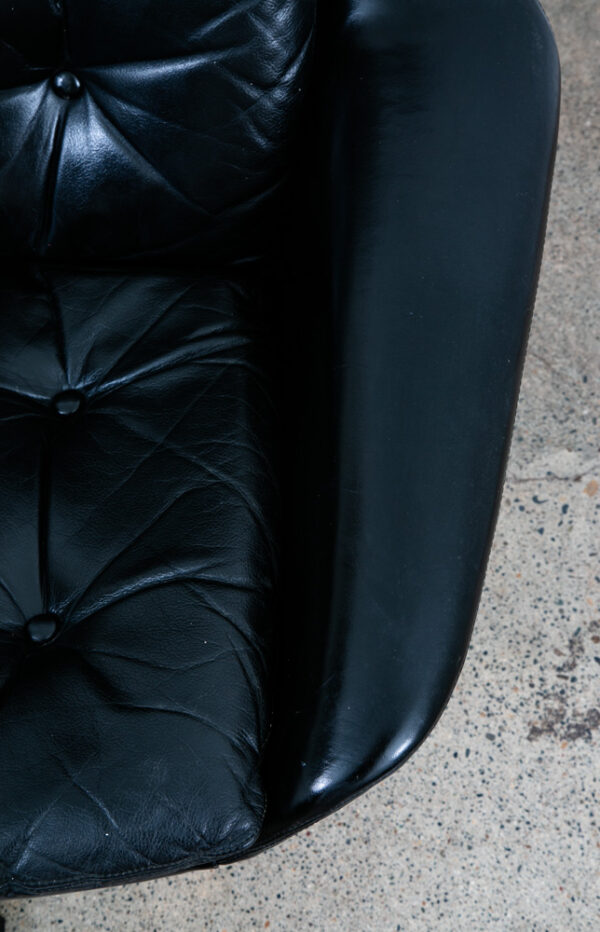 Mid Century Danish Modern Lounge Chair Swivel Black Leather H.W. Klein Bramin - Image 10