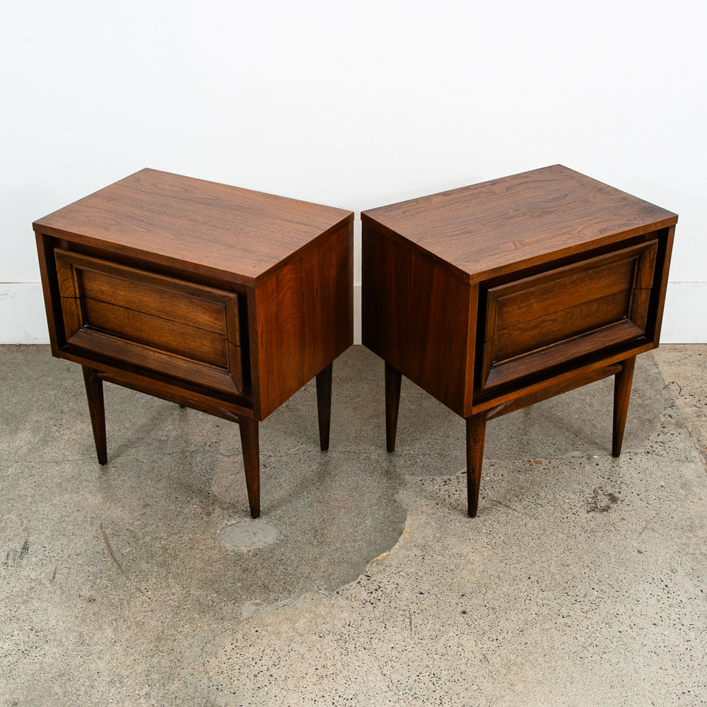Mid Century Modern Nightstands End Table Set Side Basic Witz Walnut 2 Drawers - Image 5