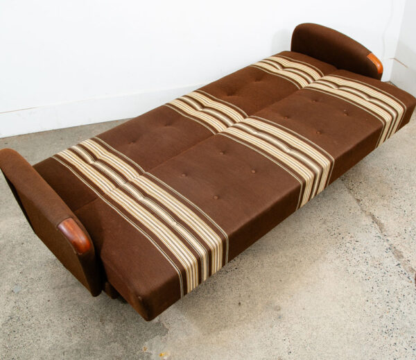 Mid Century Danish Modern Daybed Sofa Fabric Stripes Brown Vintage Sleeper Couch - Image 4