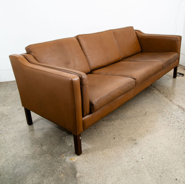 Mid Century Danish Modern Sofa Couch Brown Leather 3 seater Denmark Vintage Mcm