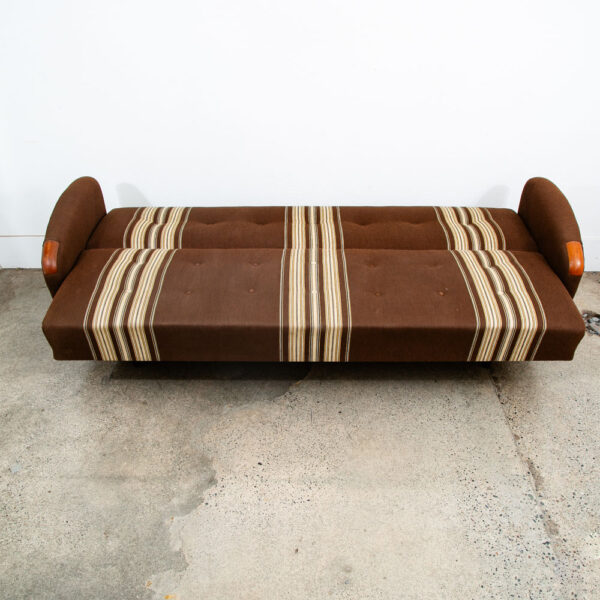 Mid Century Danish Modern Daybed Sofa Fabric Stripes Brown Vintage Sleeper Couch - Image 2