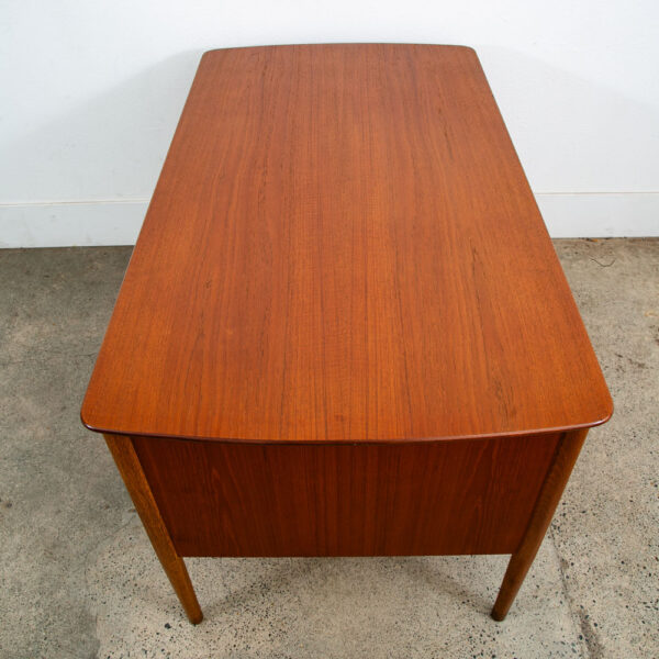 Mid Century Danish Modern Desk Executive Teak Oak 4 Drawer Bookshelf Cabinet VG - Image 4