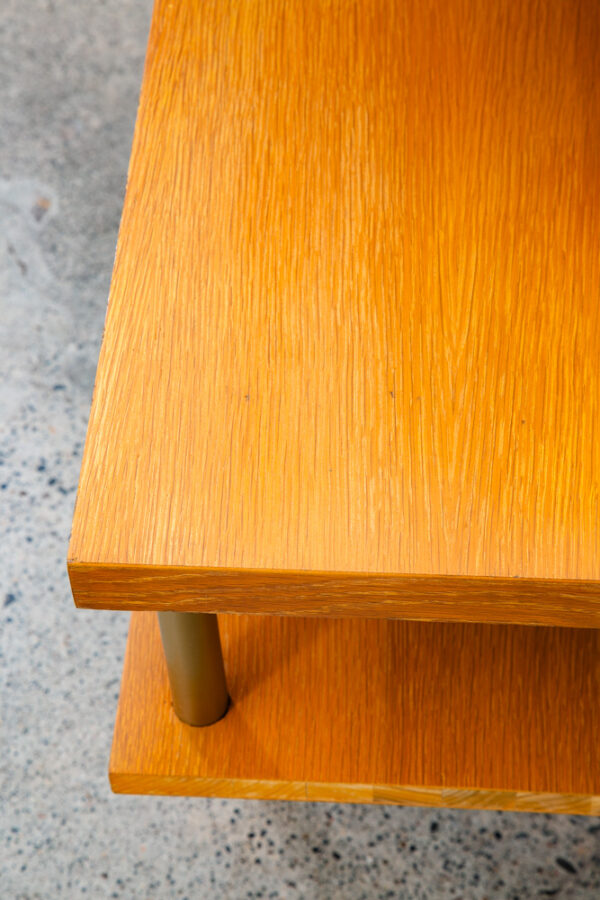 Mid Century Modern Side Table End Step Up Oak Mcm Vintage Brass Blonde Gold - Image 9