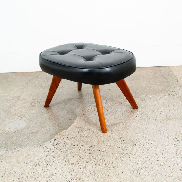 Mid Century Modern Ottoman Stool Solid Teak Black Vintage Mcm Foot Sculptural
