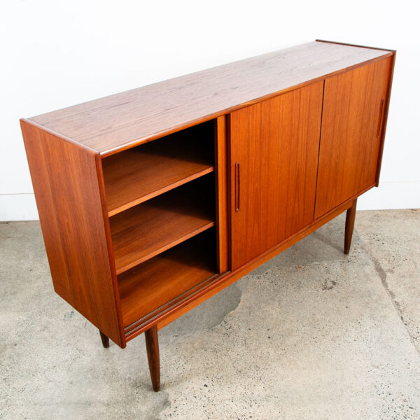 Mid Century Danish Modern Credenza Sideboard Sliding Doors Teak Drawer Denmark - Image 4