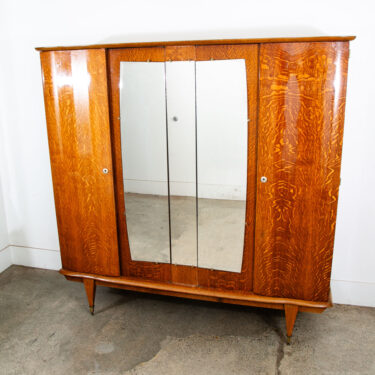 Mid Century Danish Cabinet Custom Armoire Wardrobe Tiger Oak Closet Large Mirror
