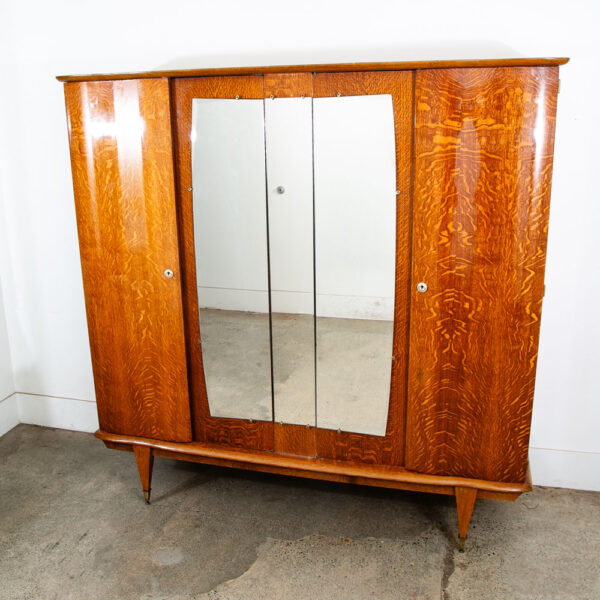 Mid Century Danish Cabinet Custom Armoire Wardrobe Tiger Oak Closet Large Mirror