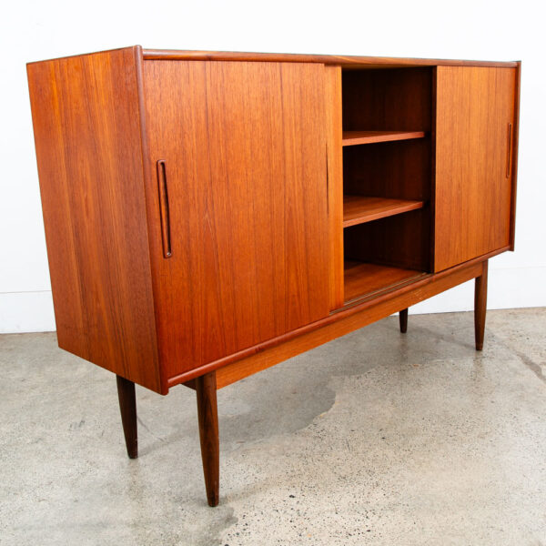 Mid Century Danish Modern Credenza Sideboard Sliding Doors Teak Drawer Denmark - Image 5