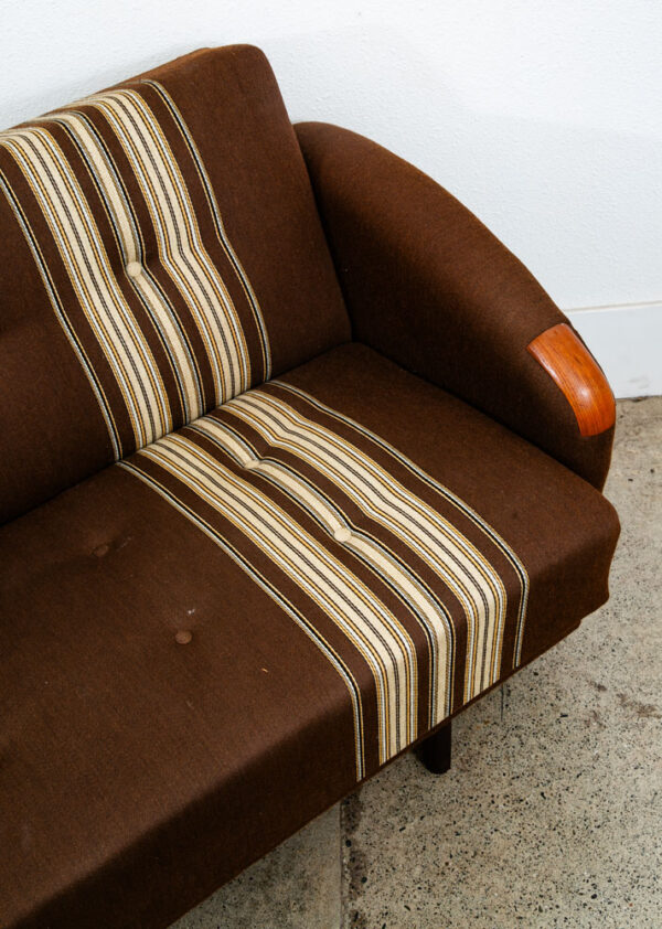Mid Century Danish Modern Daybed Sofa Fabric Stripes Brown Vintage Sleeper Couch - Image 9
