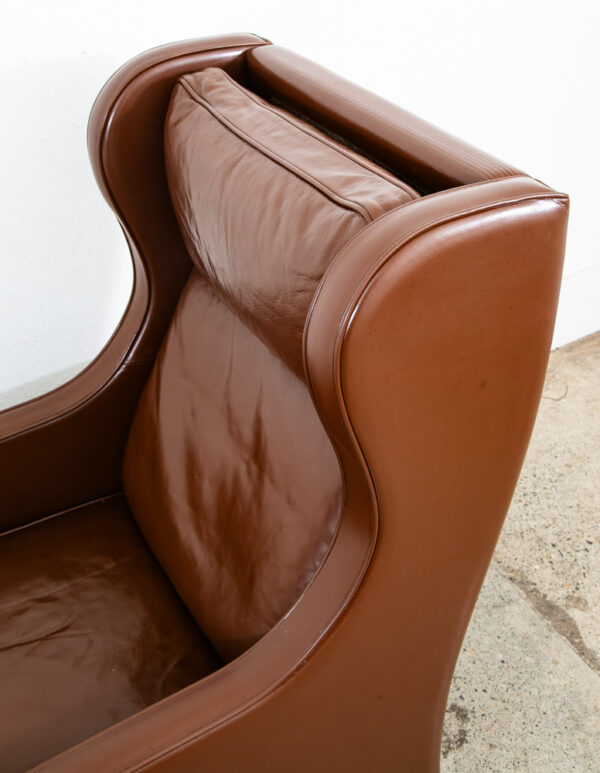 Mid Century Danish Modern Lounge Chair Wingback Brown Leather High Back Seat Mcm - Image 10