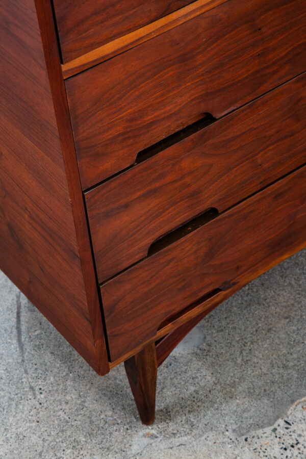 Mid Century Modern Dresser Highboy 5 Drawer Walnut Vega by Morris Trim Vintage - Image 9
