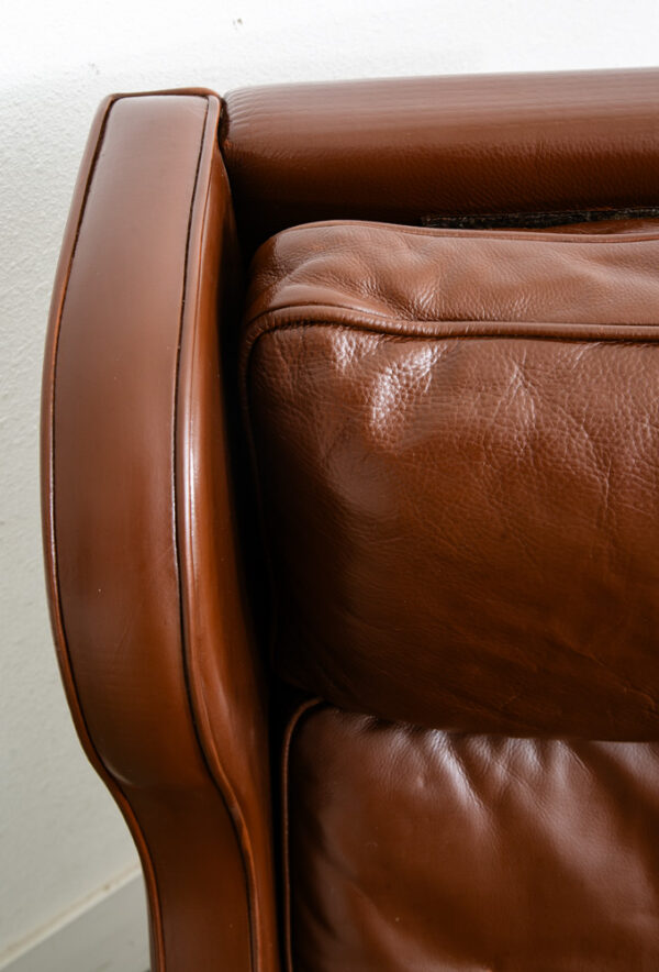 Mid Century Danish Modern Lounge Chair Wingback Brown Leather High Back Seat Mcm - Image 12