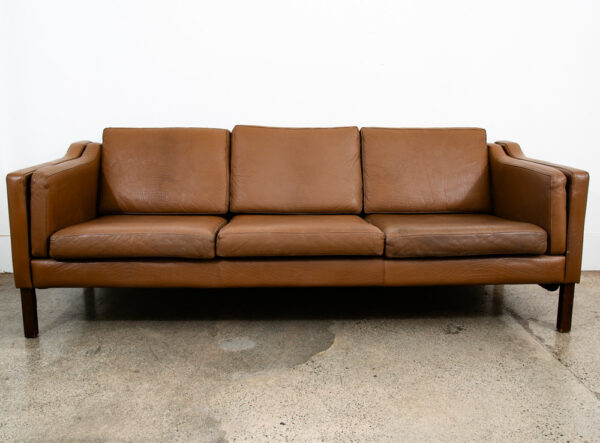 Mid Century Danish Modern Sofa Couch Brown Leather 3 seater Denmark Vintage Mcm - Image 2