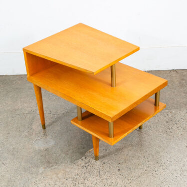 Mid Century Modern Side Table End Step Up Oak Mcm Vintage Brass Blonde Gold