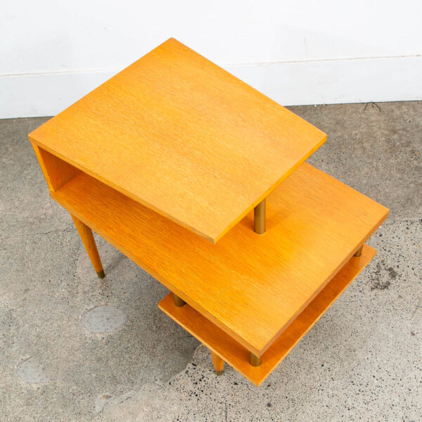 Mid Century Modern Side Table End Step Up Oak Mcm Vintage Brass Blonde Gold - Image 7