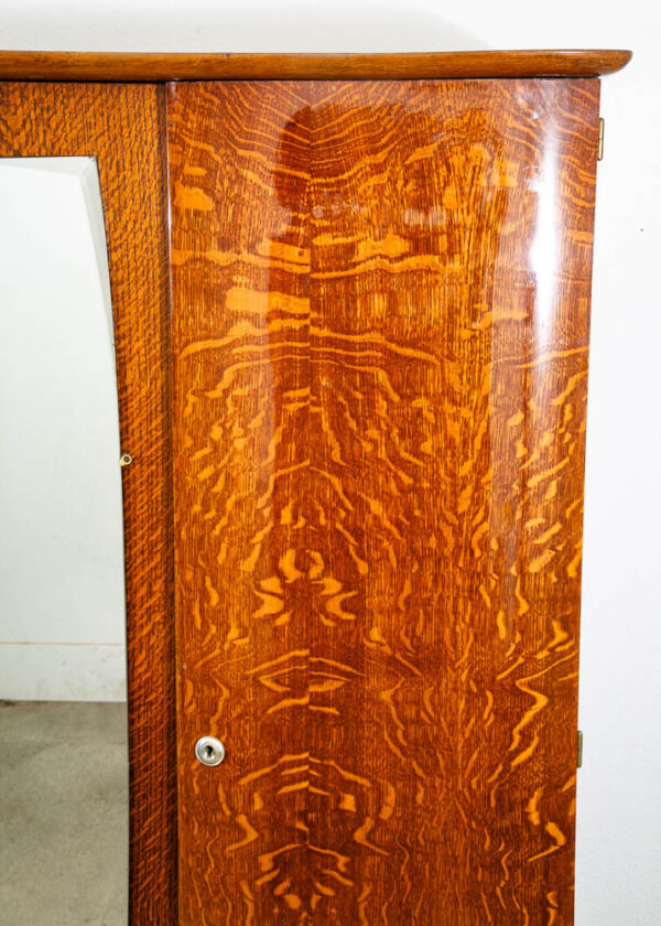 Mid Century Danish Cabinet Custom Armoire Wardrobe Tiger Oak Closet Large Mirror - Image 12