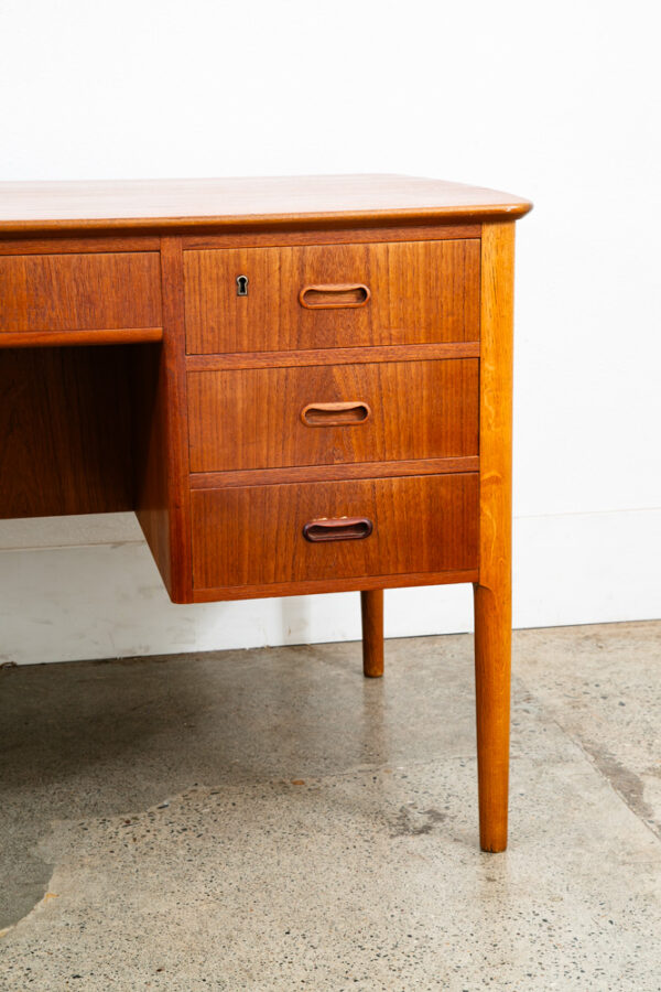 Mid Century Danish Modern Desk Executive Teak Oak 4 Drawer Bookshelf Cabinet VG - Image 11