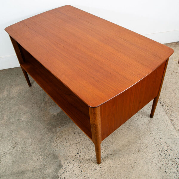 Mid Century Danish Modern Desk Executive Teak Oak 4 Drawer Bookshelf Cabinet VG - Image 12