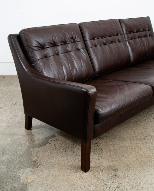 Mid Century Danish Modern Sofa Couch Brown Leather Denmark Tufted 3 Seat Mcm - Image 10