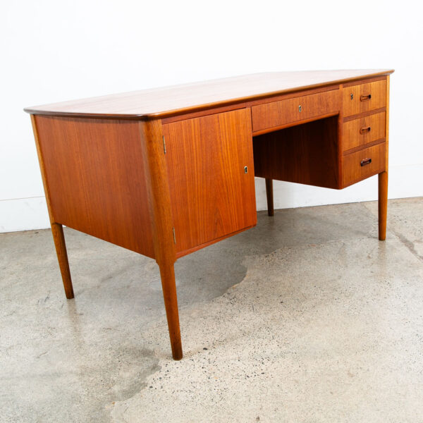 Mid Century Danish Modern Desk Executive Teak Oak 4 Drawer Bookshelf Cabinet VG - Image 2