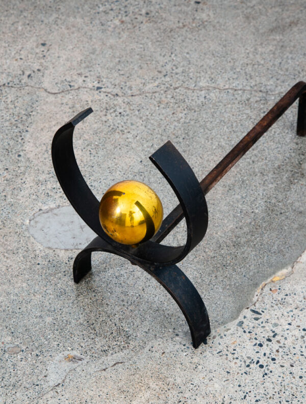Mid Century Modern Fireplace Andirons Pair Set Cast Iron Donald Deskey Brass Mcm - Image 7