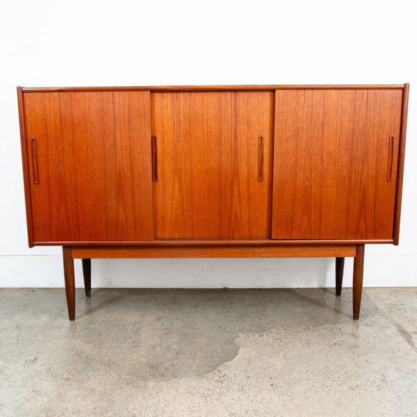 Mid Century Danish Modern Credenza Sideboard Sliding Doors Teak Drawer Denmark - Image 2