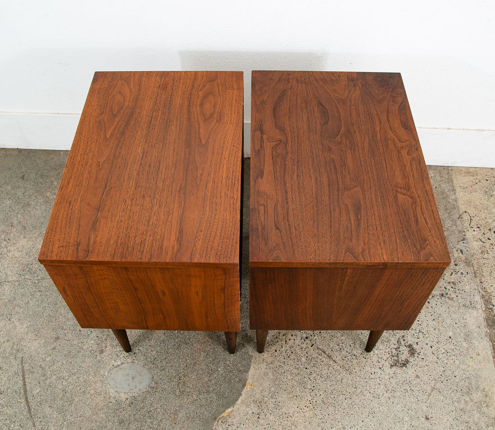 Mid Century Modern Nightstands End Table Set Side Basic Witz Walnut 2 Drawers - Image 3