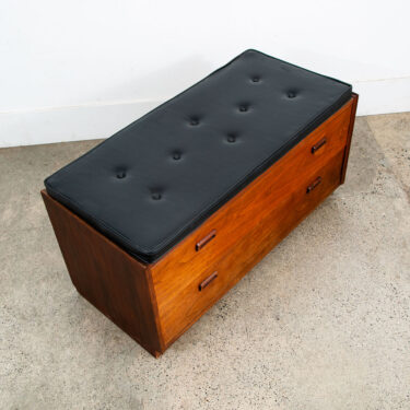 Mid Century Modern Bench Large 2 Drawers Rectangular Black Cushion Vintage Mcm