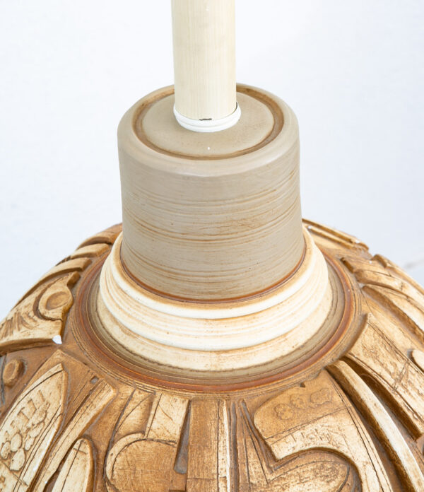 Mid Century Modern Table Lamp Tan Ceramic Pottery White Round Casuals California - Image 8
