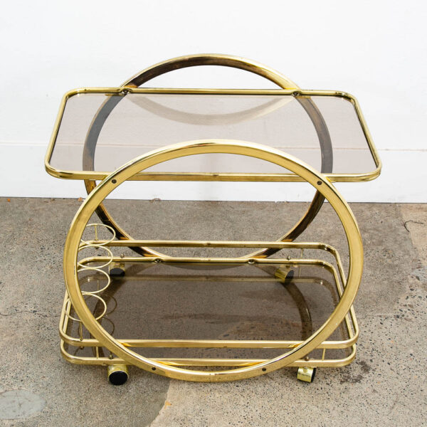 Mid Century Modern Bar Cart Serving Trolley Brass Rolling Bar Glass 2 Tier Mcm - Image 3