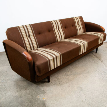 Mid Century Danish Modern Daybed Sofa Fabric Stripes Brown Vintage Sleeper Couch