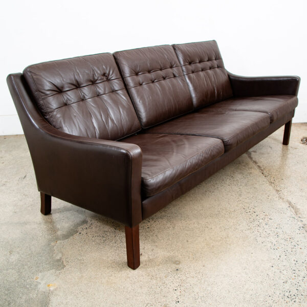 Mid Century Danish Modern Sofa Couch Brown Leather Denmark Tufted 3 Seat Mcm - Image 3