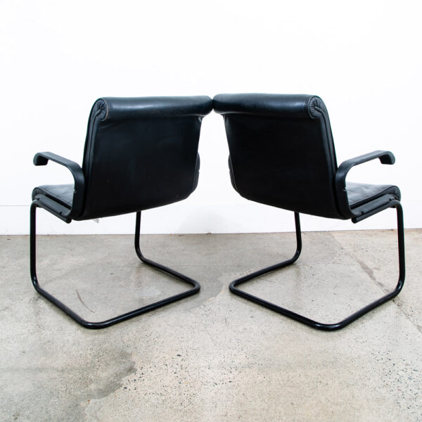 Mid Century Modern Office Chair Set Knoll International Black Leather Sapper 80s - Image 7