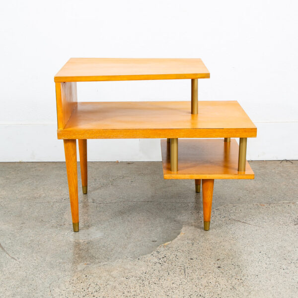 Mid Century Modern Side Table End Step Up Oak Mcm Vintage Brass Blonde Gold - Image 4