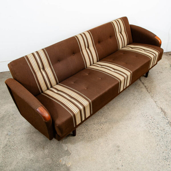 Mid Century Danish Modern Daybed Sofa Fabric Stripes Brown Vintage Sleeper Couch - Image 5