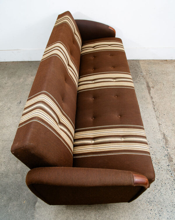 Mid Century Danish Modern Daybed Sofa Fabric Stripes Brown Vintage Sleeper Couch - Image 12