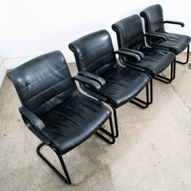 Mid Century Modern Office Chair Set Knoll International Black Leather Sapper 80s