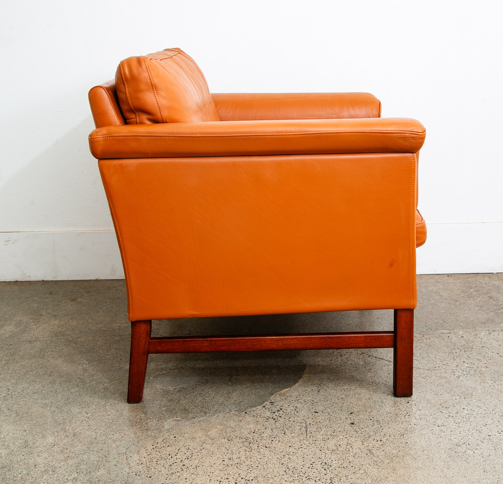 Mid Century Danish Modern Lounge Chair Set Cognac Armchairs Brown Tan Two Mcm - Image 12