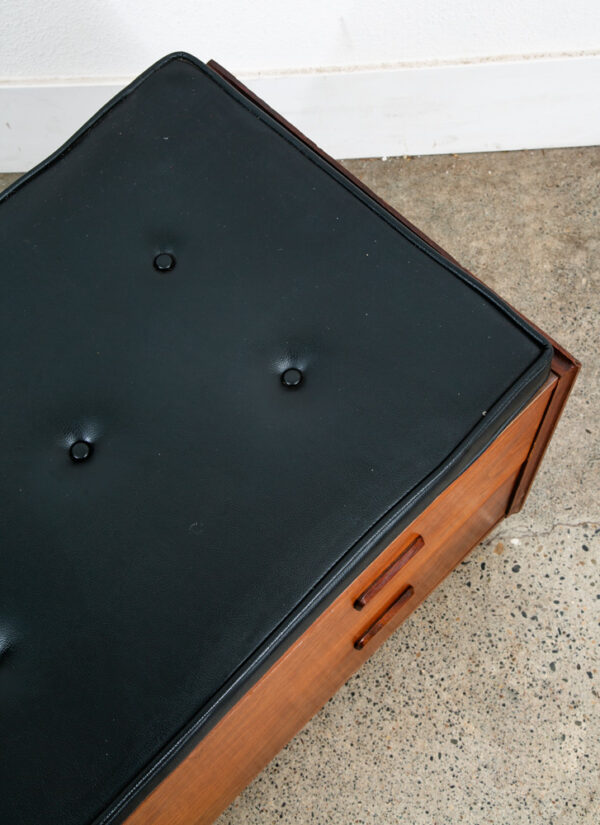 Mid Century Modern Bench Large 2 Drawers Rectangular Black Cushion Vintage Mcm - Image 4