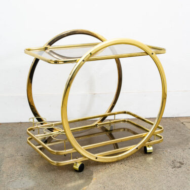 Mid Century Modern Bar Cart Serving Trolley Brass Rolling Bar Glass 2 Tier Mcm
