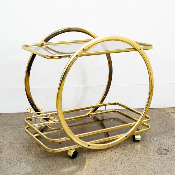 Mid Century Modern Bar Cart Serving Trolley Brass Rolling Bar Glass 2 Tier Mcm