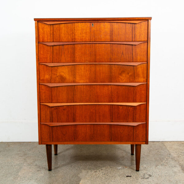 Mid Century Danish Modern Dresser Highboy 6 Drawer Teak Denmark Locking Vintage - Image 2