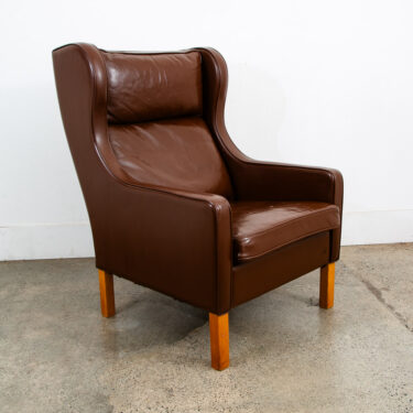 Mid Century Danish Modern Lounge Chair Wingback Brown Leather High Back Seat Mcm