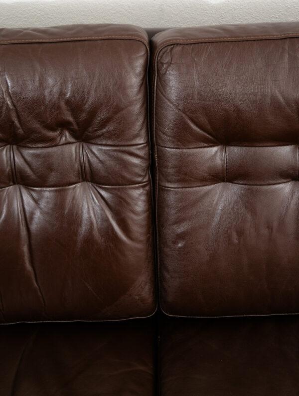 Mid Century Danish Modern Sofa Couch Brown Leather Denmark Tufted 3 Seat Mcm - Image 11